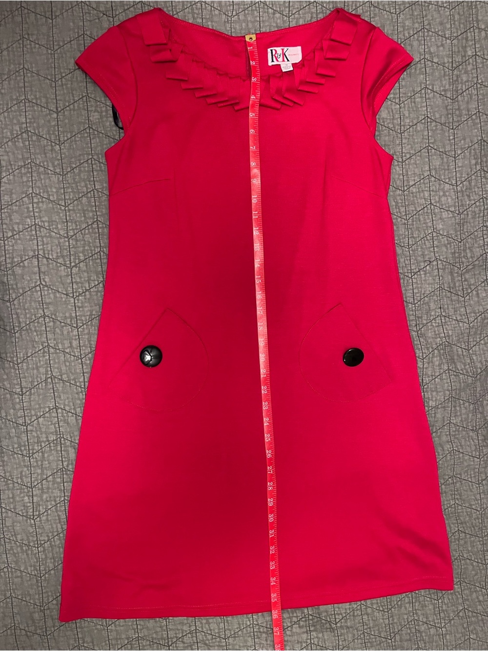 Red Ruffle Neck Shift Dress - Picture 8 of 9